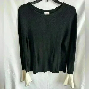 Pixley Black Crewneck Sweater with White Bell Sleeves Size M